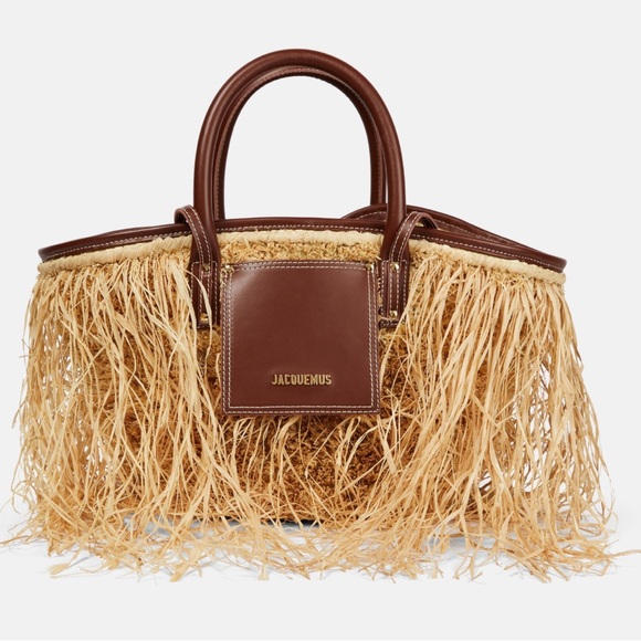 Jacquemus Le Panier Soli fringe raffia tote bag with brown leather trim - Picture 2 of 13